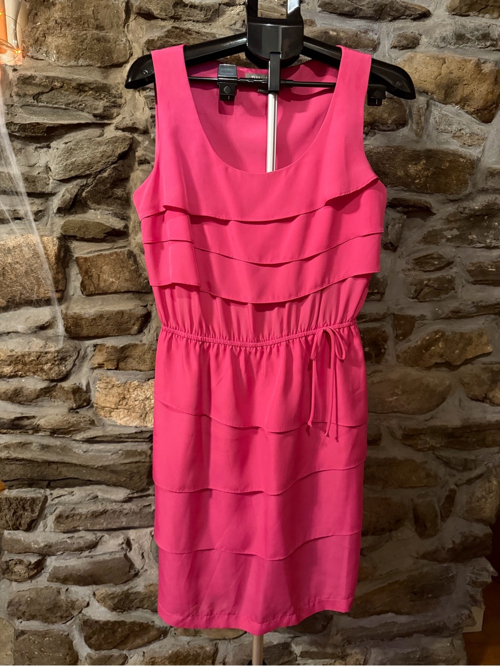 Roz & Ali Hot Pink Tiered Sleeveless Drawstring Dress